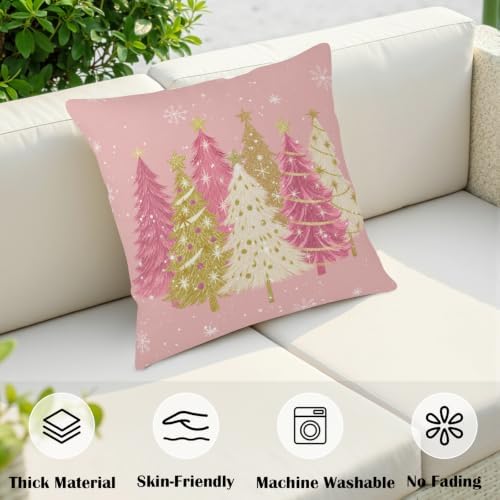 Pink Christmas Tree Pillow Covers 20x20 Set of 2 Xmas Pillow Cases