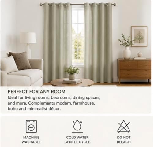 Rooh Threads Linen Sheer Curtains 84 Inches Long, 2 Panels Set, Light
