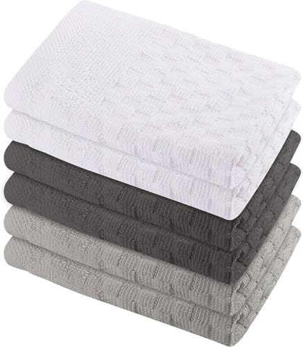 GREEN LIFESTYLE 12x12 inches Checker Washcloths 6 Pack, Soft, Durable