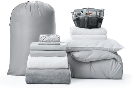 College Freshman Dorm Pack - Twin XL Bedding Bundle - Pin Tuck Glacier