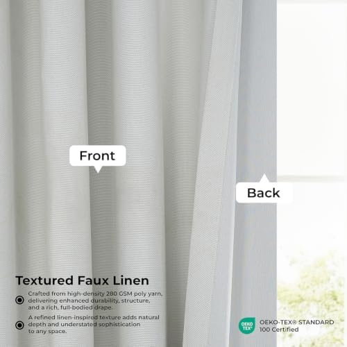 Faux Linen Curtains for Living Room (1 Panel) - 50W X 108L, Oyster