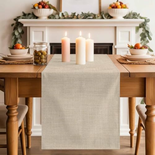 Vintage Cream Table Runner Farmhouse Retro Beige Solid Color Fall