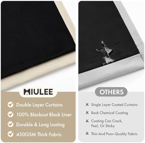 MIULEE Cream Beige 100% Blackout Curtains for Bedroom 40x84 Inch Long