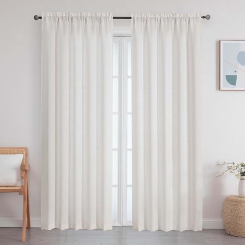 Natural Curtains 84 Inches Long 2 Panels Set, Linen Blend Textured