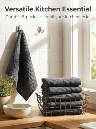 Kitchen Dish Cloths Waffle Weave Cotton Towels 12x12in Dark Grey