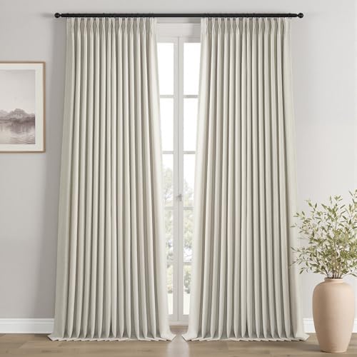 Topfinel Full Black Out Grey Beige Pinch Pleated Curtains 84 Inch 2