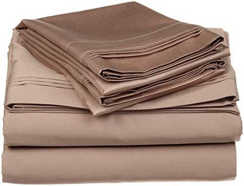 4 Piece Twin XL Sheet Set, Twin Extra Long Size Taupe Solid, 100%