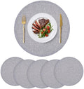 15" Round Placemats Set of 6, Faux Linen Cloth Place Mats, Grey