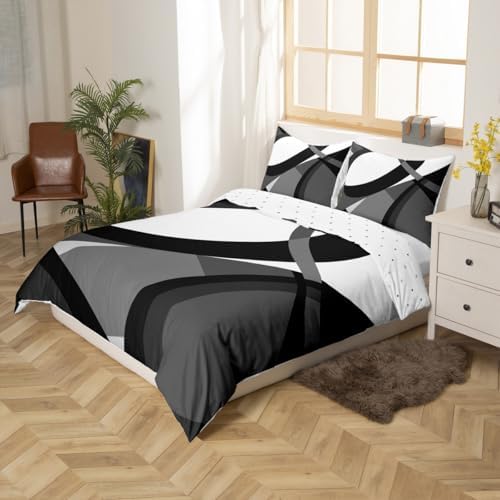 Abstract Lines Duvet Cover Set Queen Size,Modern Geometric Bedding