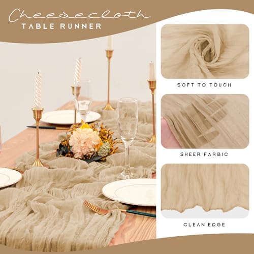 YMHPRIDE 12 Pack Beige Table Runners 35x120in Cheesecloth Table Runner
