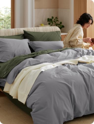 Bedsure PureWoven 100% Washed Cotton Duvet Cover Set, King Size, 3-PC