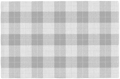 Gray White Plaid Linen Placemats Set of 4 - Heat Resistant Non-Slip