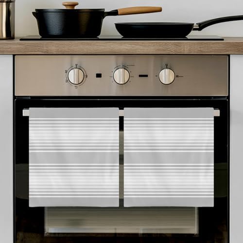 Grey Striped Kitchen Towels Set of 4, Absorbent Microfiber Soft Dish