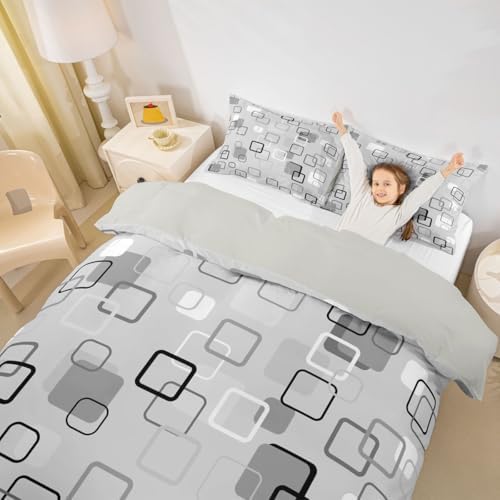 Erosebridal Gray Abstract Squares Bedding Set King Modern Aesthetic