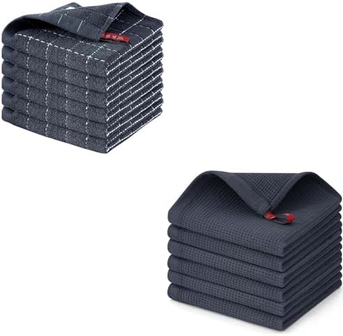 Homaxy Kitchen Towels and Dishcloths Set, 12 x 12 Inches, Set of 12