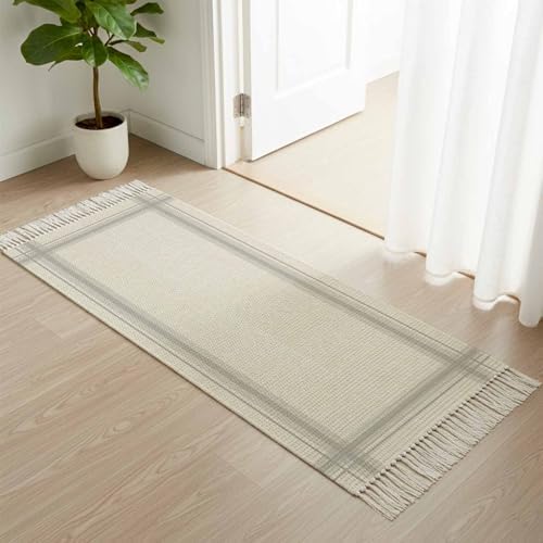 Beige Hallway Runner Rug 2'x5', Modern Minimalist Stripes Art Gray