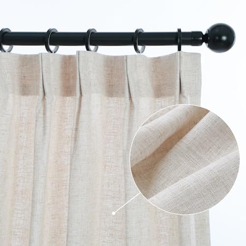 LETAU Long Linen Beige Curtains 108 inches, Lined Blackout Pencil
