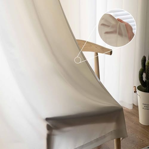 Sheer Curtains 108 Inches Long 2 Panels Set for Living Room, Beige
