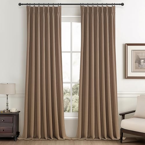 RustBrown Linen Pinch Pleated Blackout Curtains & Drapes 96 Inch Long
