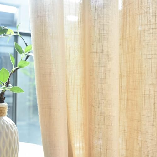 FINECITY Taupe Linen Curtains 63 Inch Length for Bedroom, 2 Panels