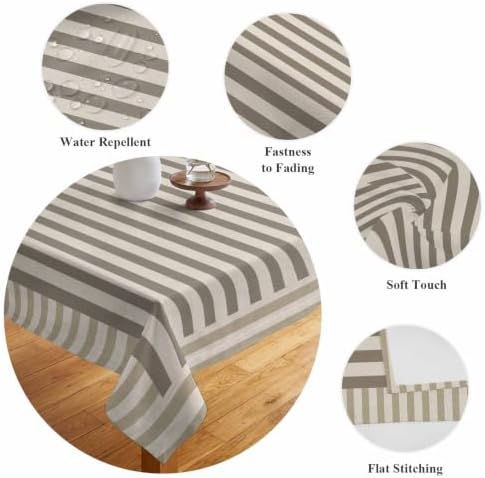 Taupe Beige Stripes Waterproof Tablecloth Rectangle Washable Table