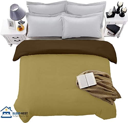 SLEEP-NEST Duvet Cover Queen, Brown and Taupe Reversible 1 Piece Duvet