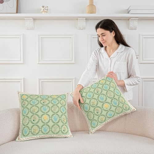 jejeloiu Blue Floral Throw Pillow Covers Set of 2 Boho Square Cushion
