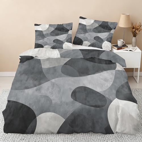 Grey Geometric Duvet Cover Queen, Modern Abstract Bedding Set 3 Piece