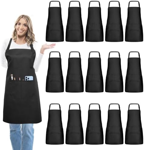 15-Pack Adult Aprons for Women Men, Adjustable Strap, 2 Pockets