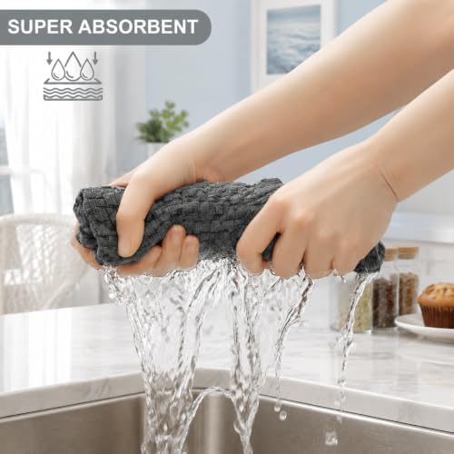 8 Pack Kitchen Towels and Dishcloths Set, Dark Grey