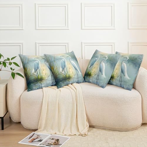 Erosebridal Two Herons Set of 2 Throw Pillow Cover 22x22 Watercolor
