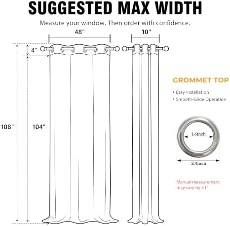 2 Panels 100% Blackout Curtains, Midweight Grommet Drapes