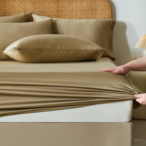 Taupe Cooling Rayon Sheets Set Queen Soft Silky Smooth for Hot