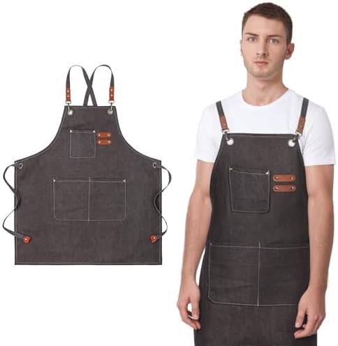 BESPORTBLE Canvas Kitchen Apron with Pockets Adjustable Bib for