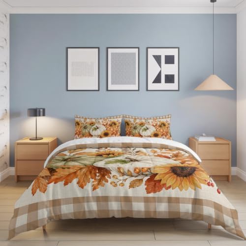 Thanksgiving Pumpkins Duvet Cover Queen Size Bedding Set 4 Pieces, 1