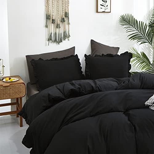 Luxlovery Black Ruffle Comforter Set King Pure Farmhouse Bedding