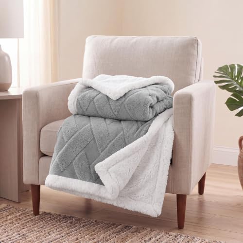 SUPERIOR Fleece Reversible Lattice Blanket, Decorative Blankets for
