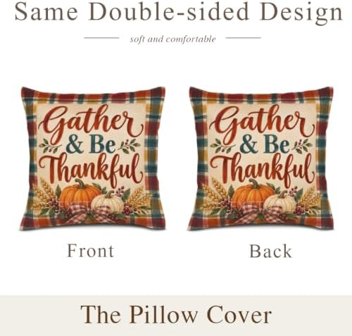 Gather Plaid Pillow Covers 22x22 Inch Set of 2 Linen for Farmhouse