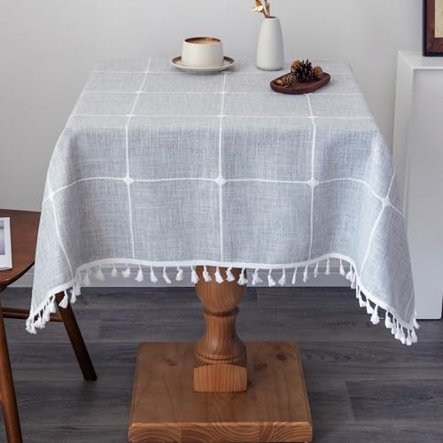 Boho Cotton Linen Square Tablecloth Grey 52 x 52 Inch