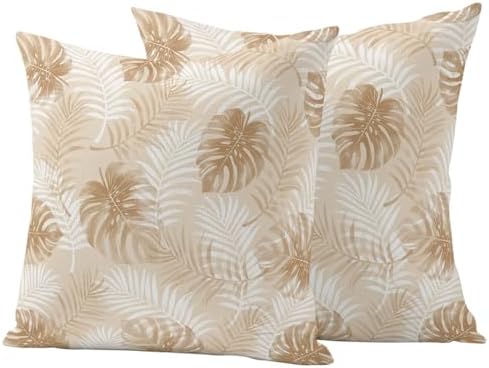 Beige Palm Trees Tropical Outdoor Pillow Covers 18x18 Set of