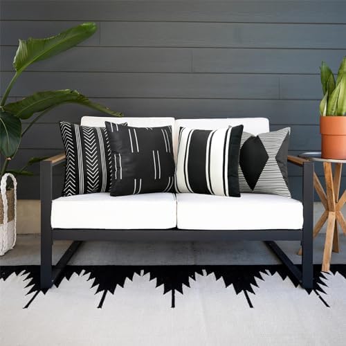 Adabana Set of 4 Outdoor Waterproof Pillow Covers 18x18 Black and