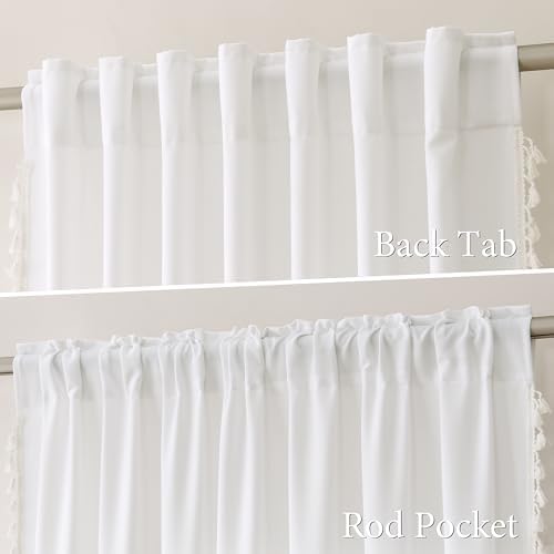 Natural Ivory Boho Linen Curtains 63 Inches Long for Bedroom 2 Panels