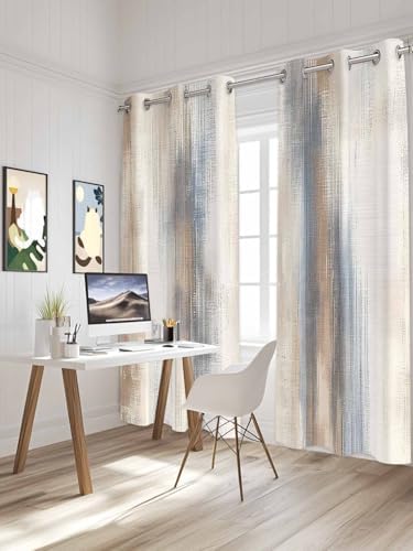 Beige Gray Window Curtains Panels with Silver Grommet,Abstract Grunge
