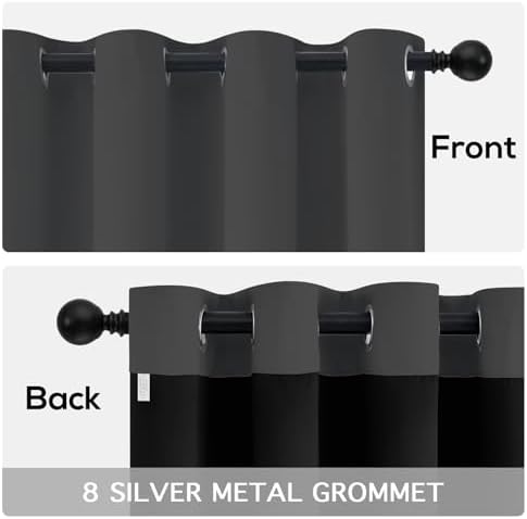 Yakamok Charcoal Grey Blackout Curtains 96 inches Long for Bedroom 52"