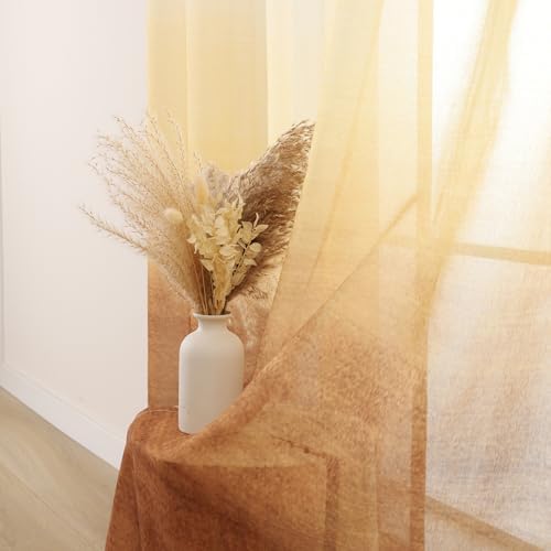 L.Z.E White Brown Ombre Sheer Curtains 96 Inches Long, Twilight