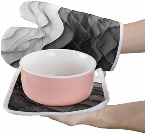 Quilted Cotton Terry Cloth Oven Mitt, Pot Holder White Black Grey