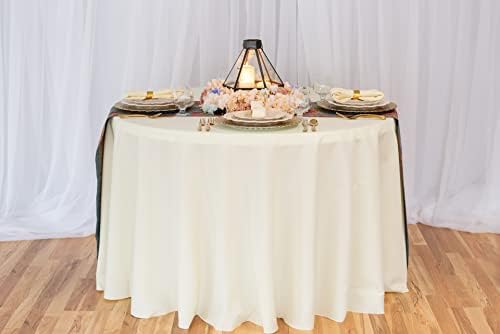 LTC LINENS LinenTablecloth 108 in. Round Polyester Tablecloth Ivory