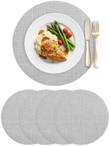 Modern Gray Linen Texture Leather Placemats Set of 4,12