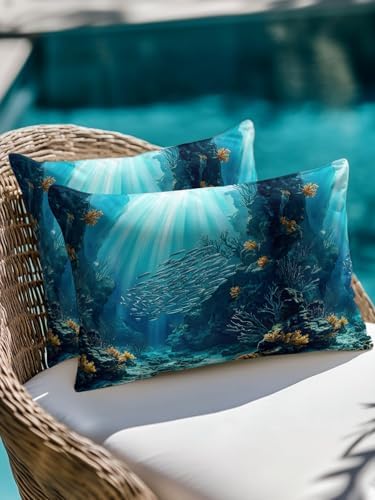 12x20 Throw Pillows Set of 2, Natural Ocean Fish Waterproof Outdoor