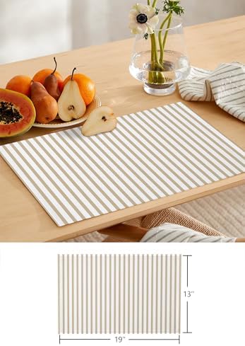 Thin Beige Striped Table Runner and Placemats for Dining Table, Burlap